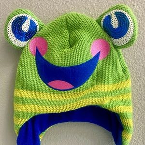 Super Cute Frog Beanie with sequence. Girls. Teen. Ski Trip Beanie!